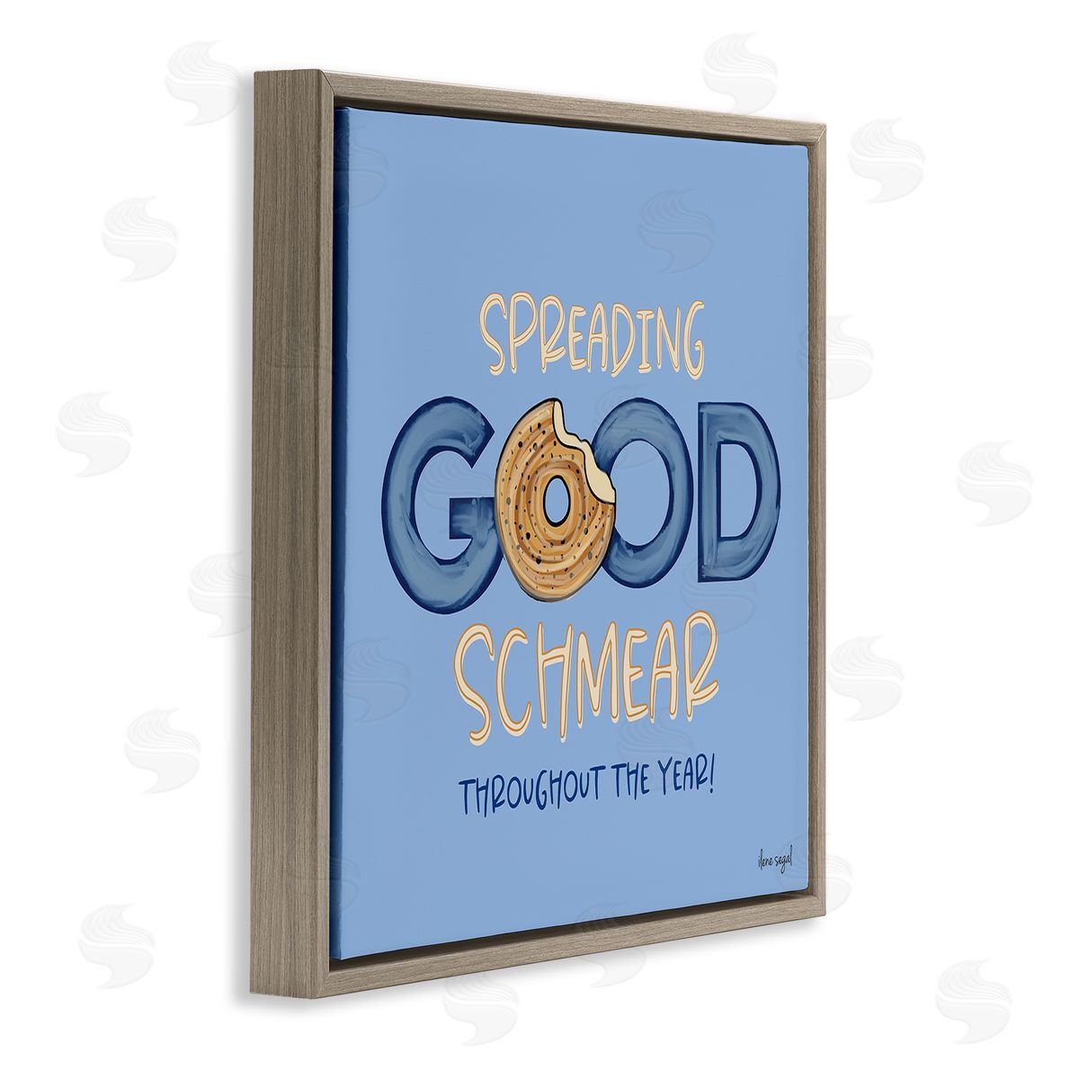Ilene Segal Spreading Good Schmear Bitten Bagel Kitchen Phrase Brown Floating Frame Canvas Wall Art Print