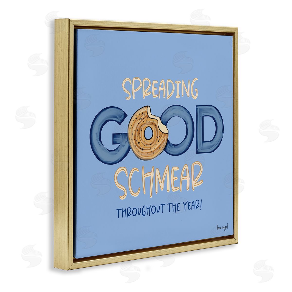 Ilene Segal Spreading Good Schmear Bitten Bagel Kitchen Phrase Gold Floating Frame Canvas Wall Art Print