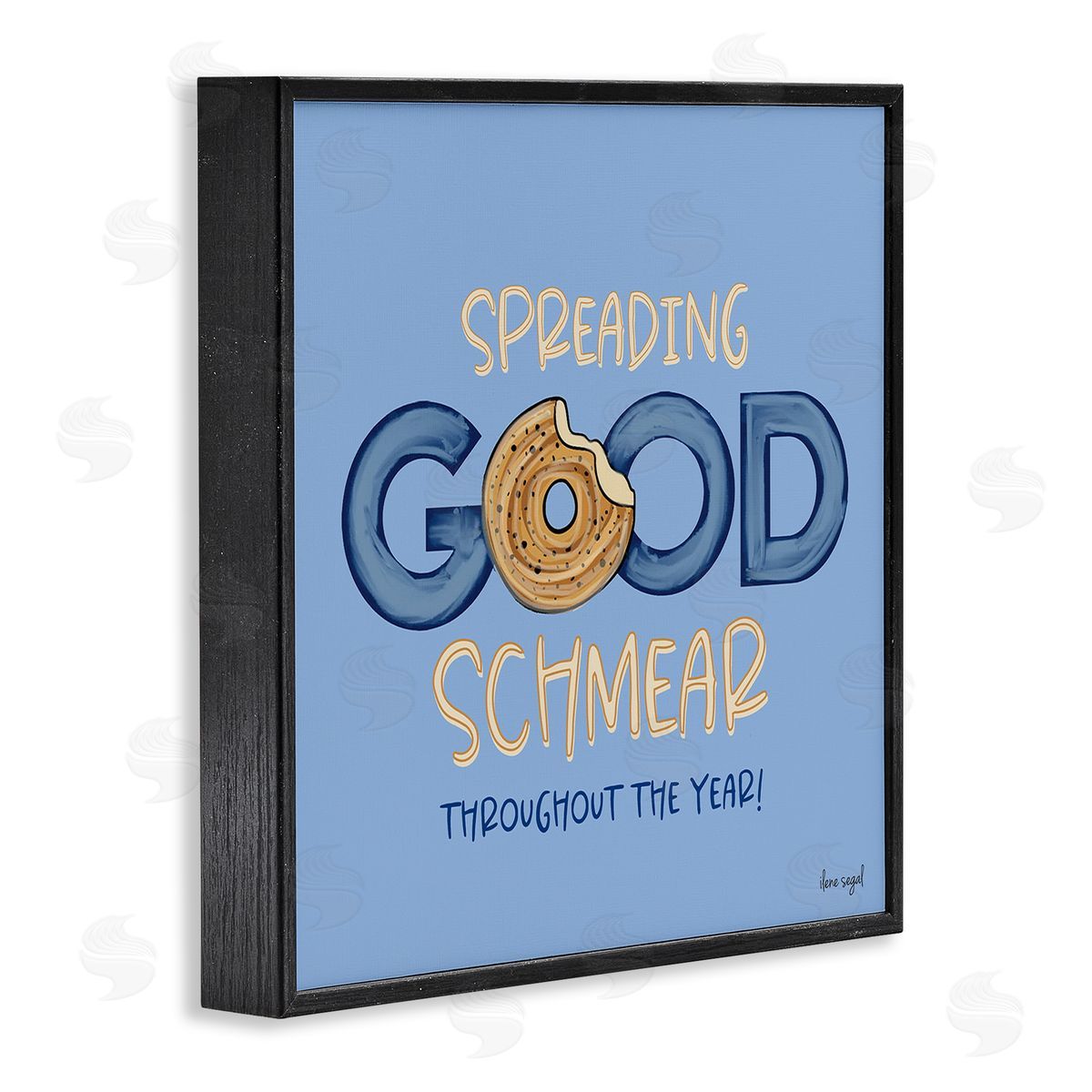 Ilene Segal Spreading Good Schmear Bitten Bagel Kitchen Phrase Black Framed Glicee Wall Art Print