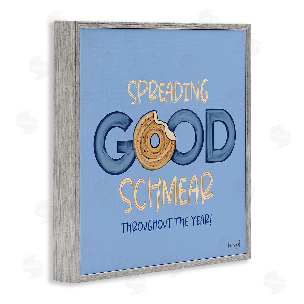 Ilene Segal Spreading Good Schmear Bitten Bagel Kitchen Phrase Gray Framed Glicee Wall Art Print