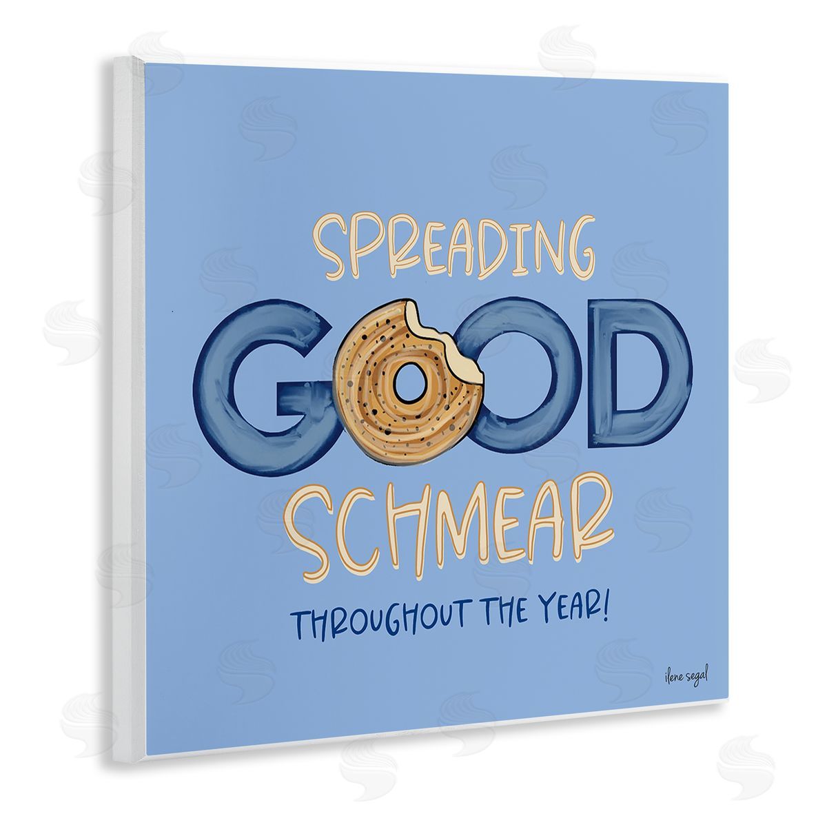 Ilene Segal Spreading Good Schmear Bitten Bagel Kitchen Phrase Wooden Wall Plaque Art Print
