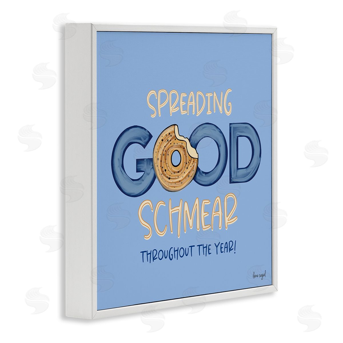 Ilene Segal Spreading Good Schmear Bitten Bagel Kitchen Phrase White Framed Glicee Wall Art Print