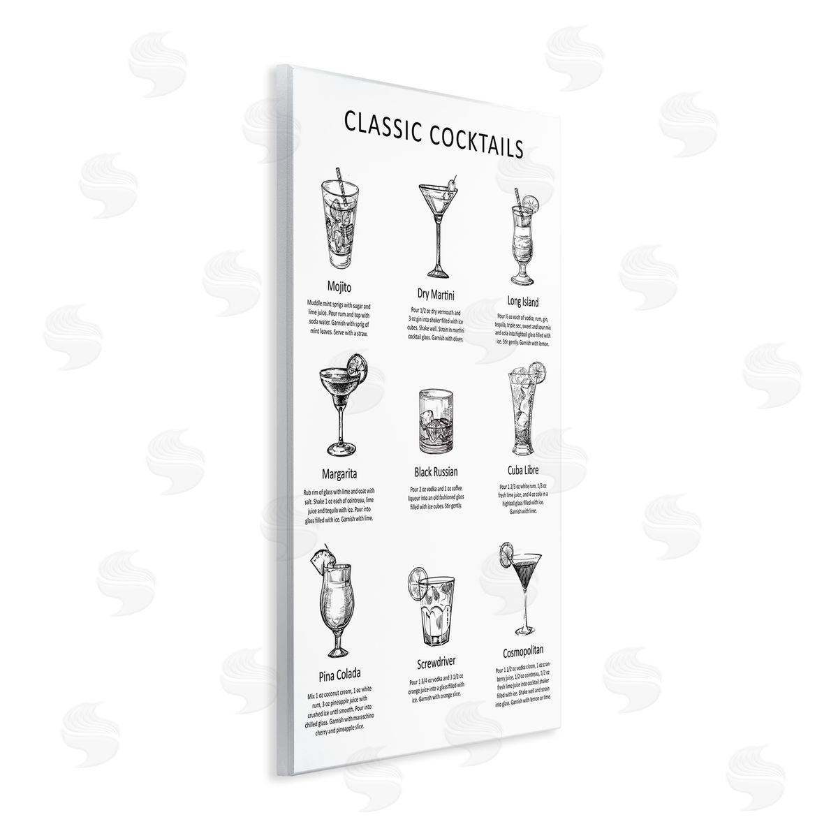 Lettered and Lined Classic Cocktails Mixed Drinks Kitchen Bar Sign Chart Wall Plaque Art Print