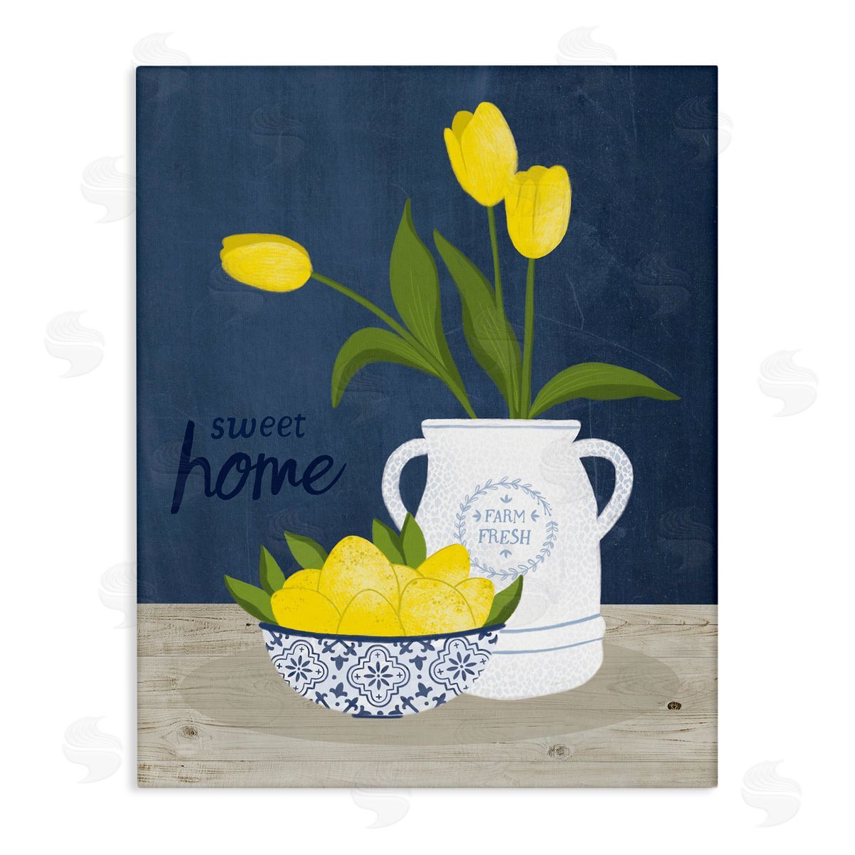 Nina Seven Sweet Home Farm Fresh Yellow Country Tulips Lemons Stretched Canvas Wall Art Print