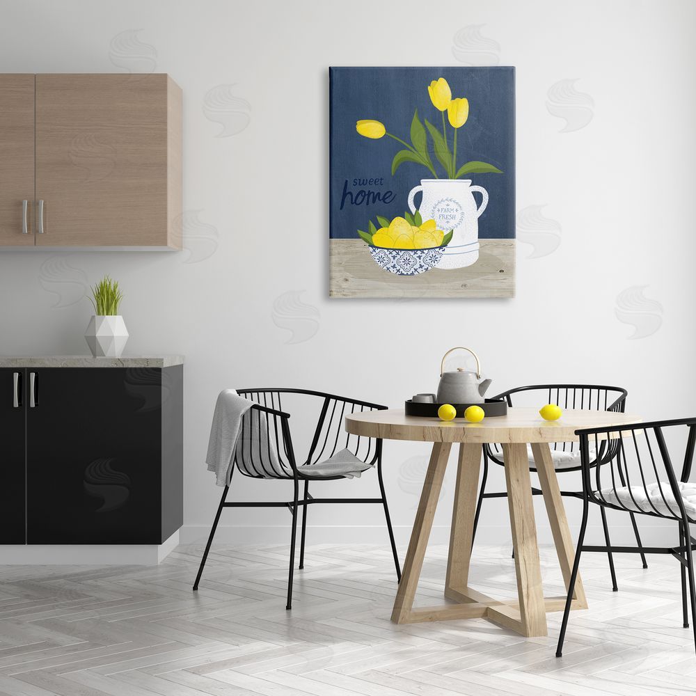 Nina Seven Sweet Home Farm Fresh Yellow Country Tulips Lemons Canvas Wall Art Print in Room