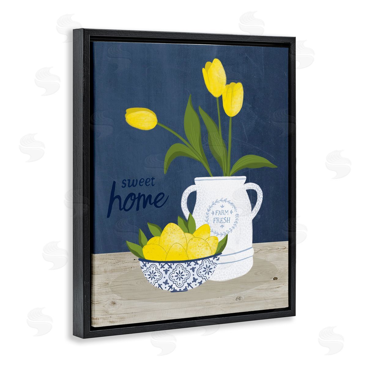 Nina Seven Sweet Home Farm Fresh Yellow Country Tulips Lemons Black Floating Frame Canvas Wall Art Print