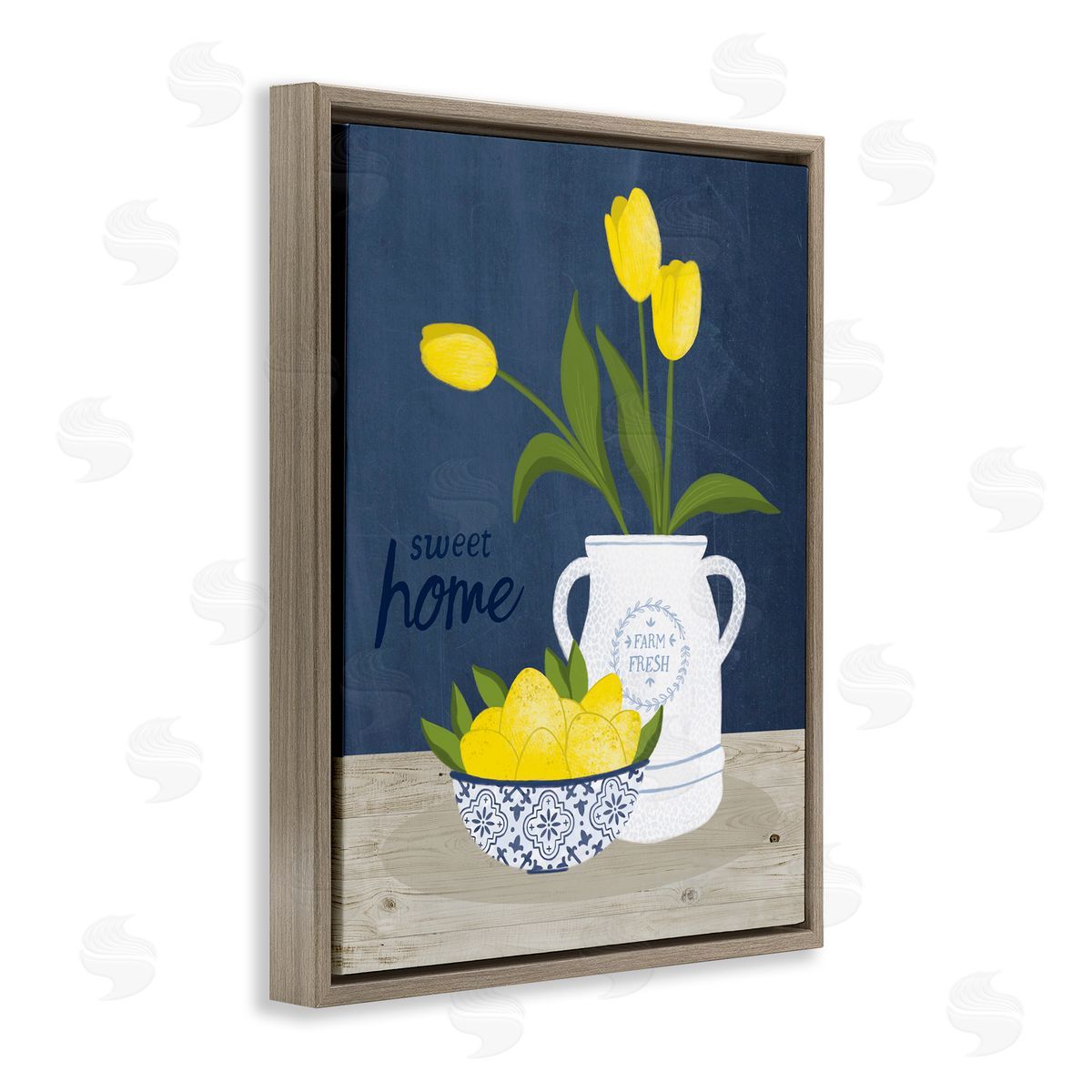 Nina Seven Sweet Home Farm Fresh Yellow Country Tulips Lemons Brown Floating Frame Canvas Wall Art Print