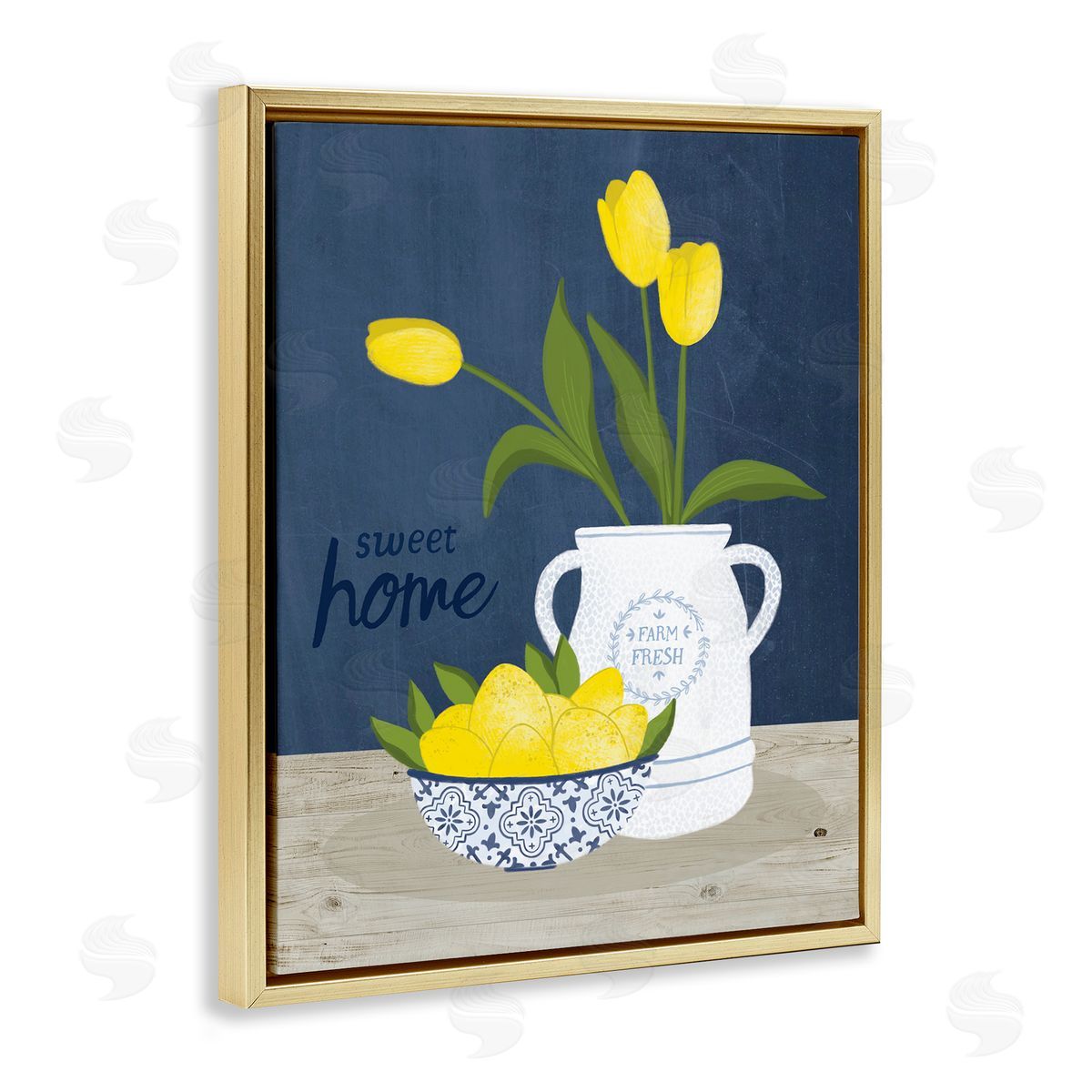 Nina Seven Sweet Home Farm Fresh Yellow Country Tulips Lemons Gold Floating Frame Canvas Wall Art Print