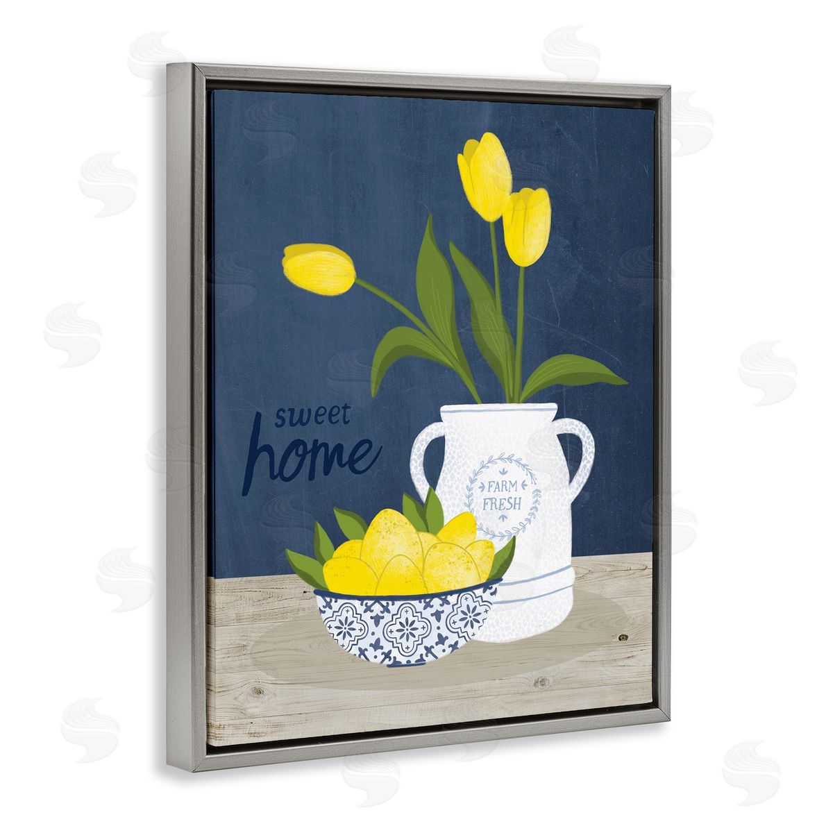 Nina Seven Sweet Home Farm Fresh Yellow Country Tulips Lemons Gray Floating Frame Canvas Wall Art Print