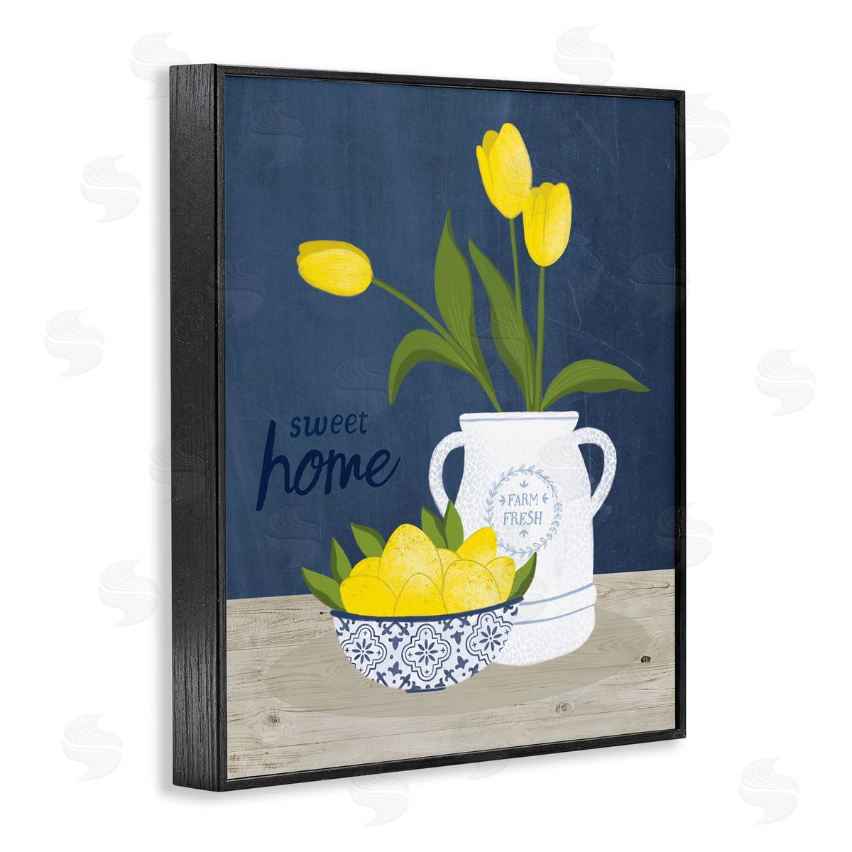 Nina Seven Sweet Home Farm Fresh Yellow Country Tulips Lemons Black Framed Giclee Wall Art Print