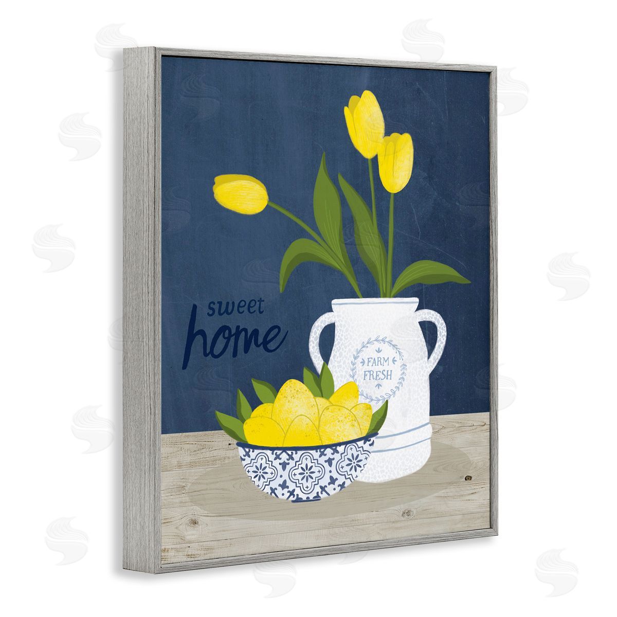 Nina Seven Sweet Home Farm Fresh Yellow Country Tulips Lemons Gray Framed Giclee Wall Art Print