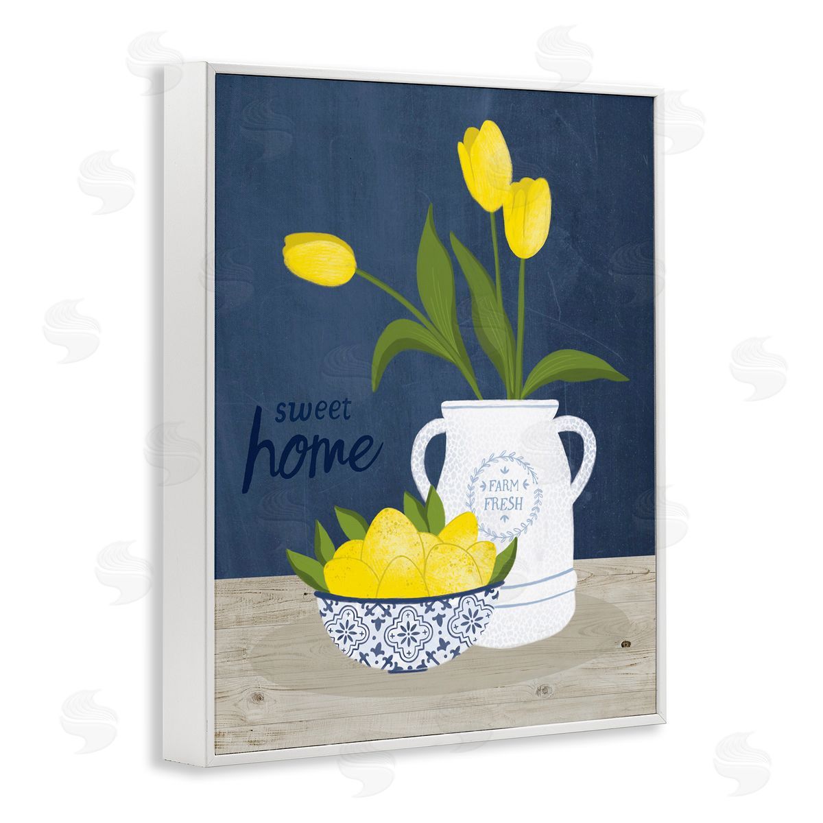 Nina Seven Sweet Home Farm Fresh Yellow Country Tulips Lemons White Framed Giclee Wall Art Print