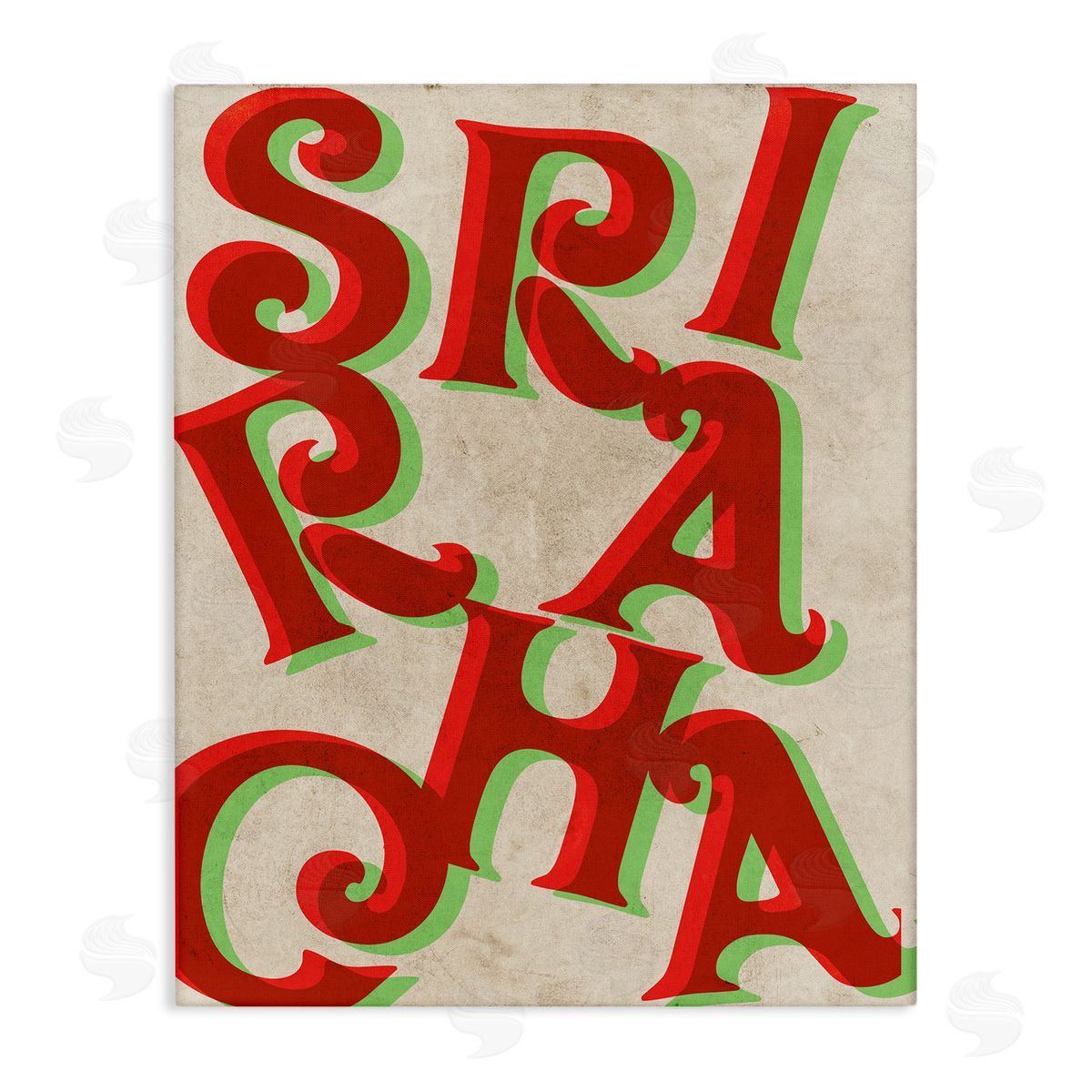 Stupell Studio Sriracha Hot Sauce Text Letters Layered Shadows Stretched Canvas Wall Art Print