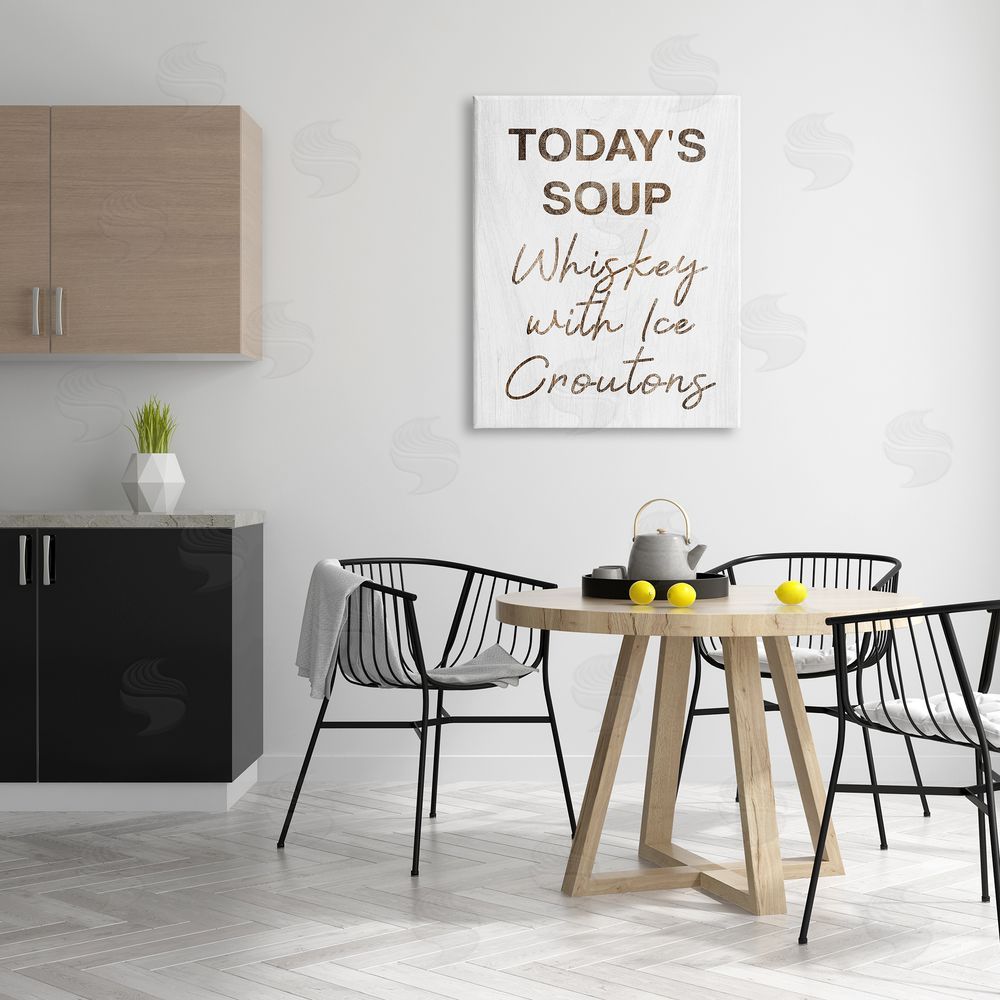 Stupell Studio Whiskey & Ice Croutons Witty Kitchen Cocktail Phrase Canvas Wall Art Print in Room