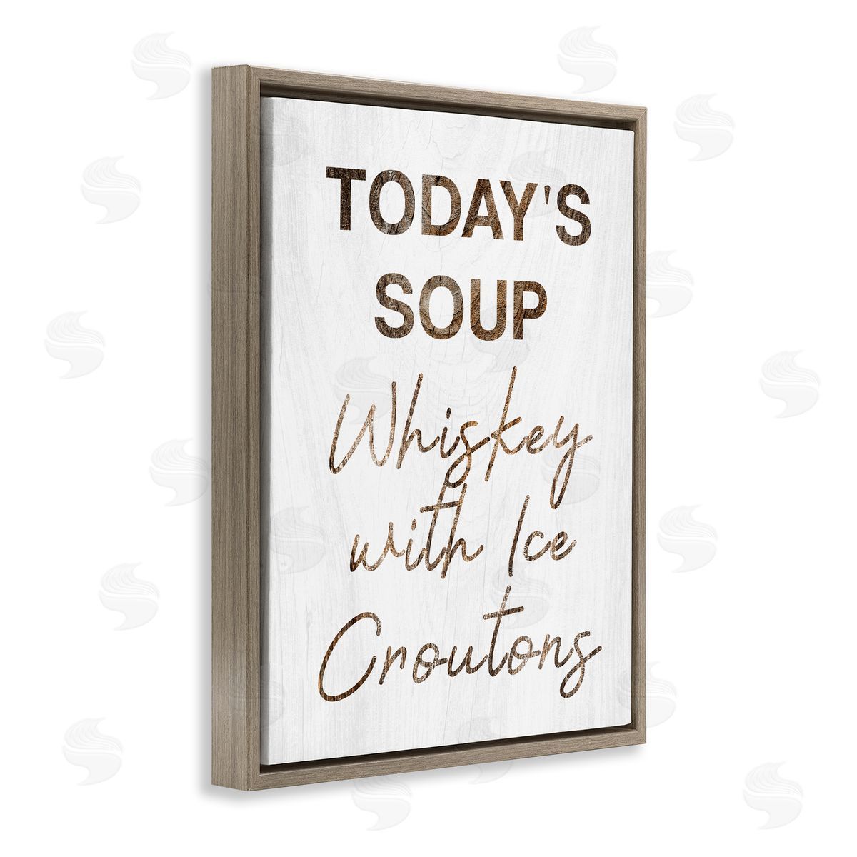 Stupell Studio Whiskey & Ice Croutons Witty Kitchen Cocktail Phrase Brown Floating Frame Canvas Wall Art Print