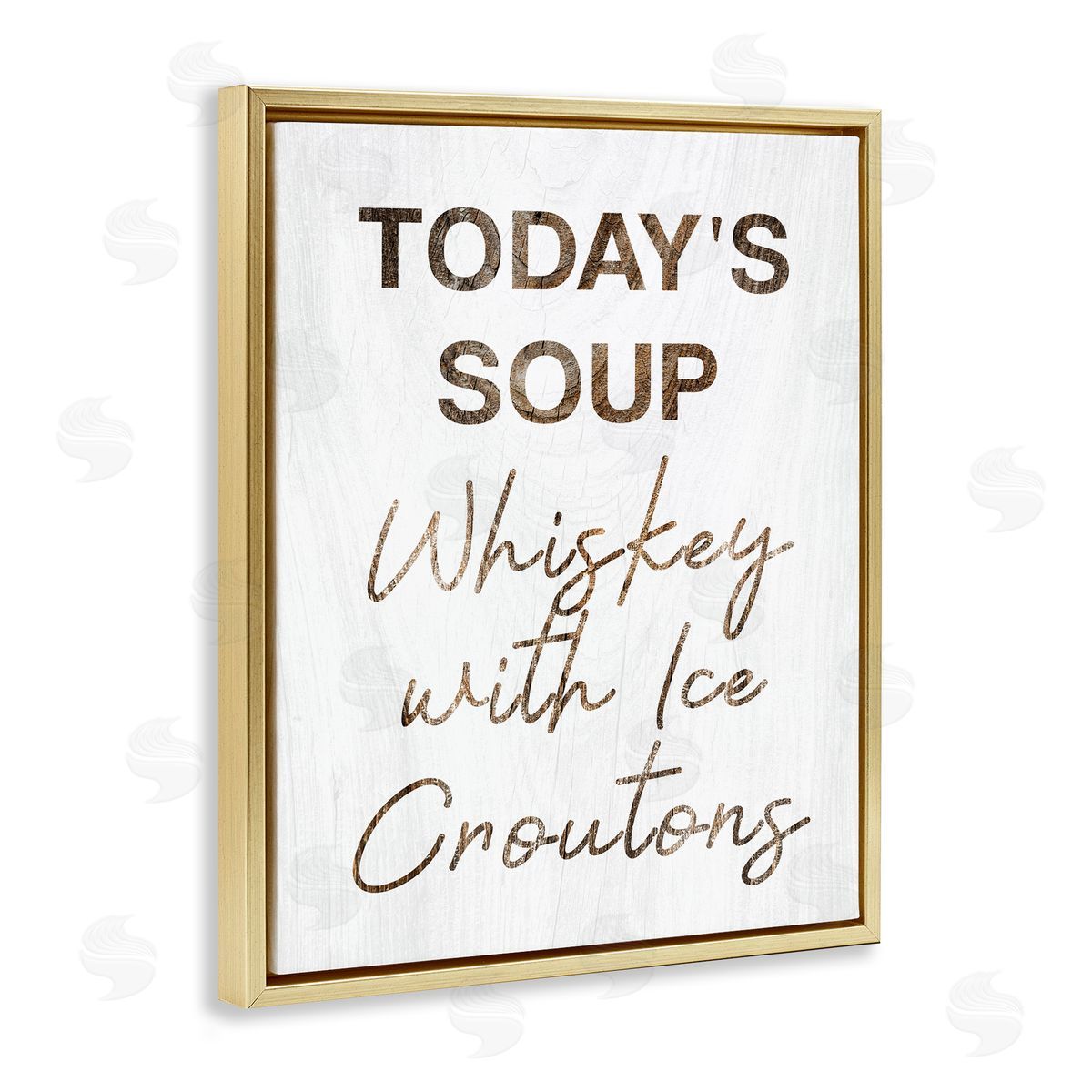 Stupell Studio Whiskey & Ice Croutons Witty Kitchen Cocktail Phrase Gold Floating Frame Canvas Wall Art Print