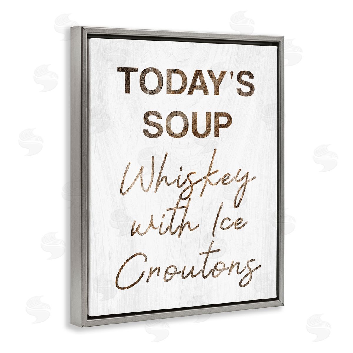 Stupell Studio Whiskey & Ice Croutons Witty Kitchen Cocktail Phrase Gray Floating Frame Canvas Wall Art Print