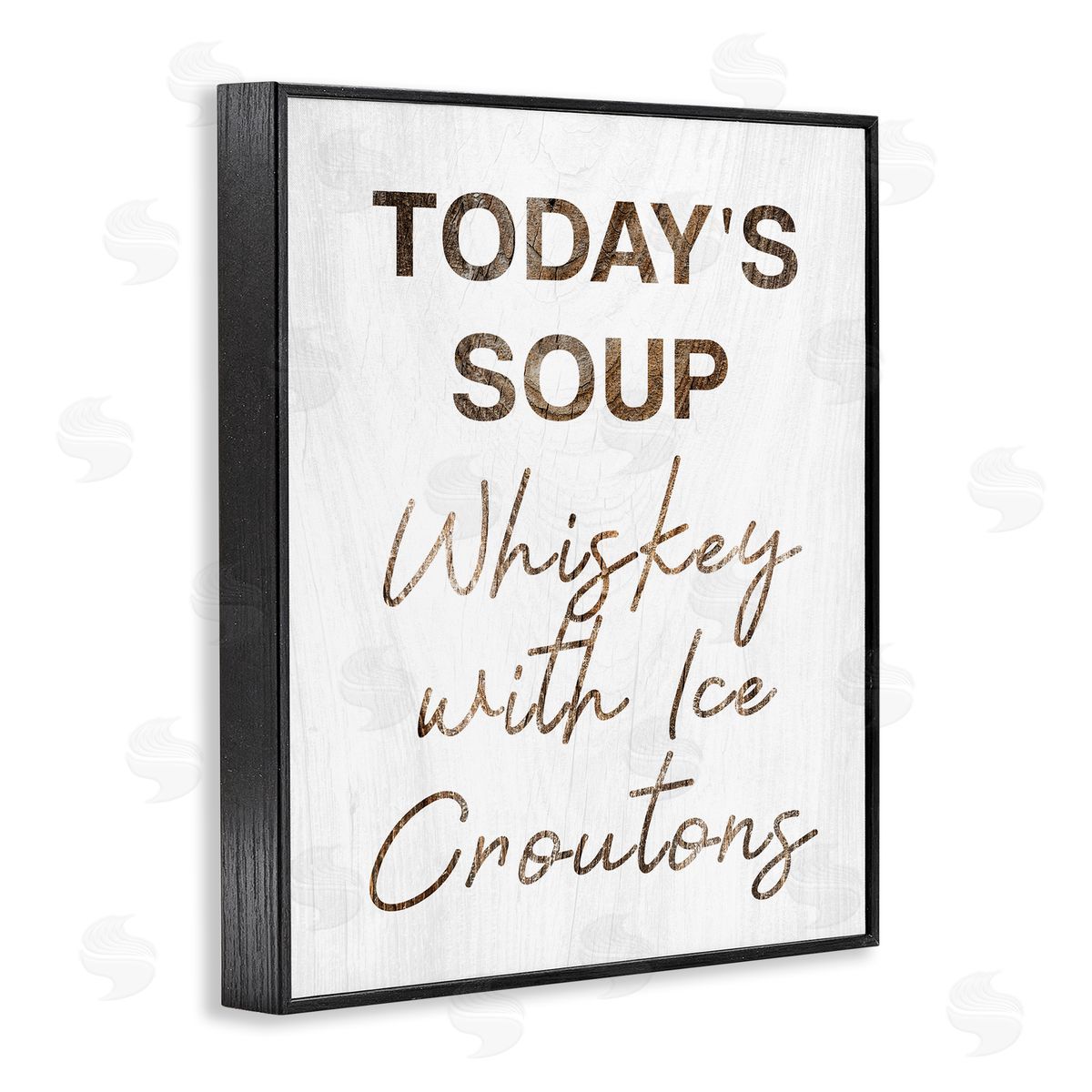 Stupell Studio Whiskey & Ice Croutons Witty Kitchen Cocktail Phrase Black Framed Giclee Wall Art Print