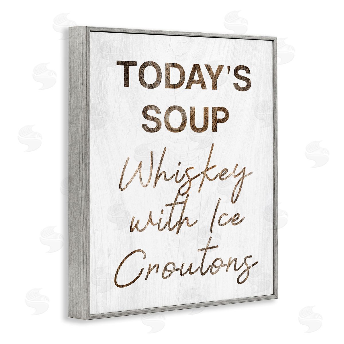 Stupell Studio Whiskey & Ice Croutons Witty Kitchen Cocktail Phrase Gray Framed Giclee Wall Art Print