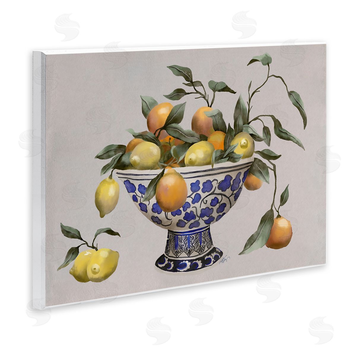 Elizabeth Medley Mixed Citrus Fruits Leaves Patterned Pottery Bowl Wall Plaque Art Print