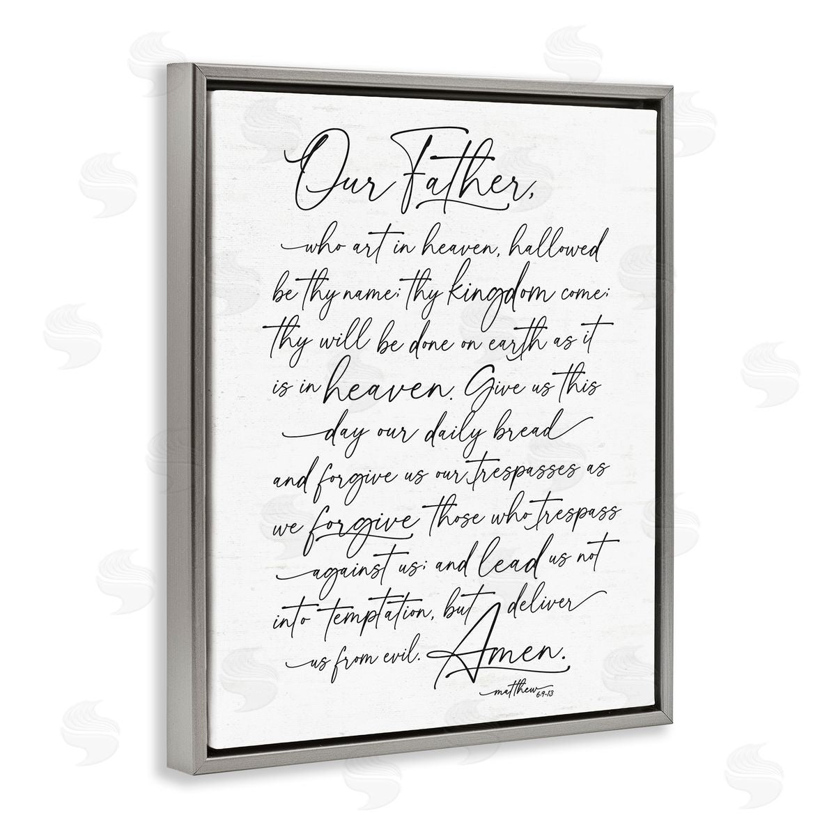 Lettered and Lined Our Father Religious Prayer Reading Spiritual Scripture Gray Floating Frame Canvas Wall Art Print