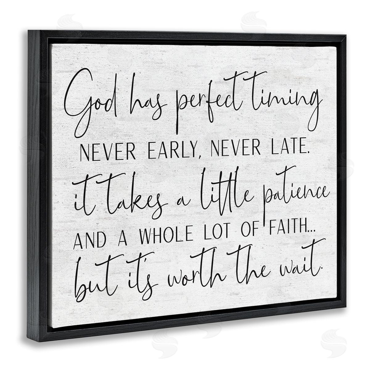 Lettered and Lined Inspirational Patience Quote Religious Script Birch Pattern Black Floating Frame Canvas Wall Art Print