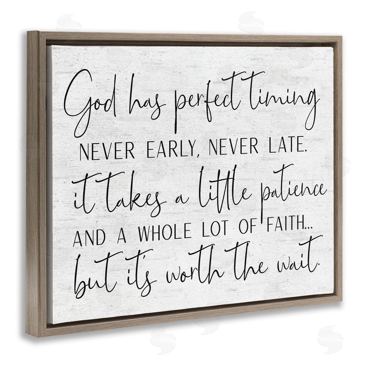 Lettered and Lined Inspirational Patience Quote Religious Script Birch Pattern Brown Floating Frame Canvas Wall Art Print