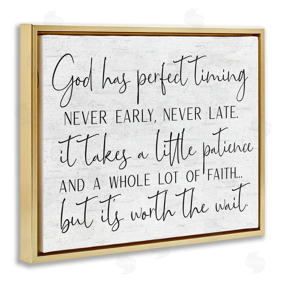 Lettered and Lined Inspirational Patience Quote Religious Script Birch Pattern Gold Floating Frame Canvas Wall Art Print