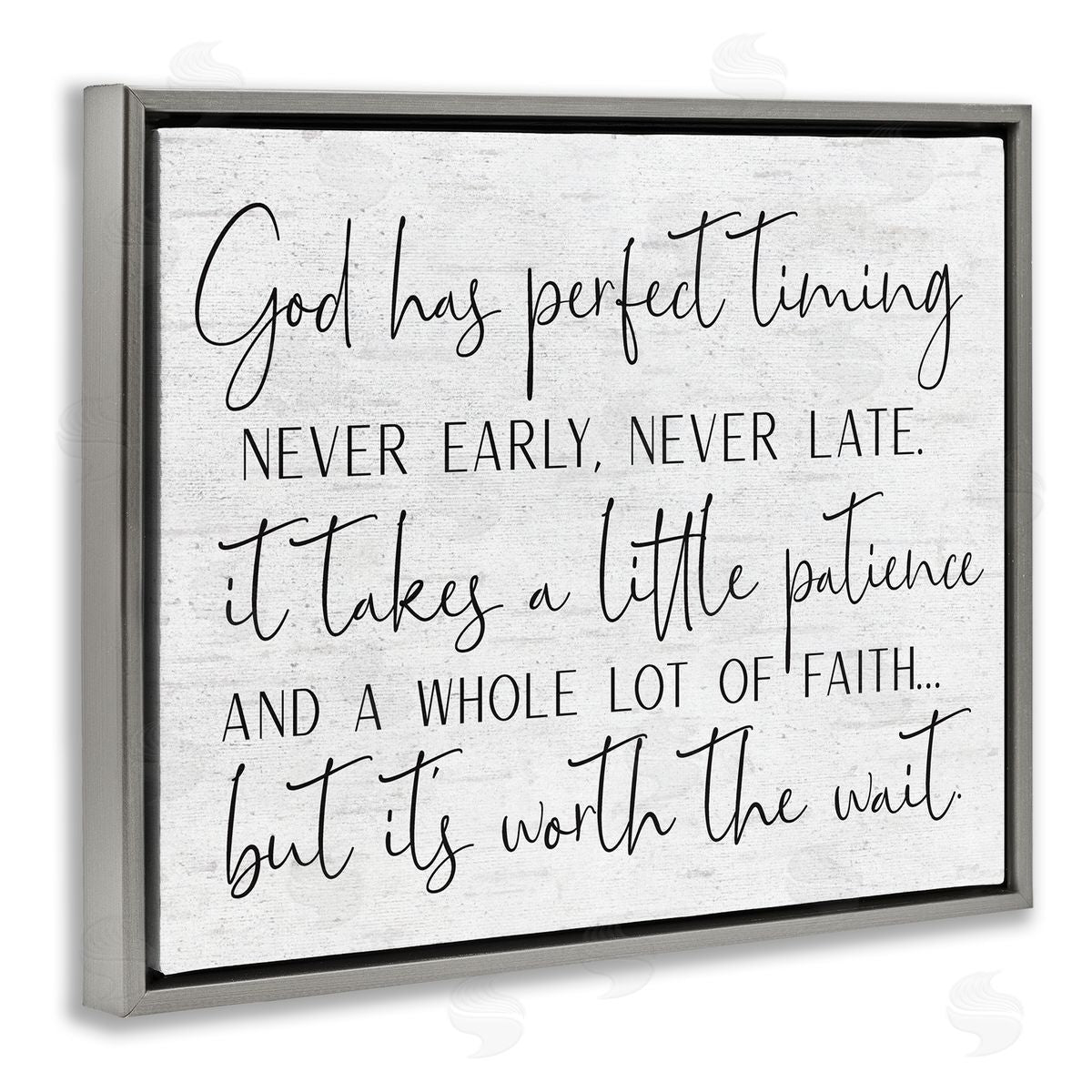 Lettered and Lined Inspirational Patience Quote Religious Script Birch Pattern Gray Floating Frame Canvas Wall Art Print