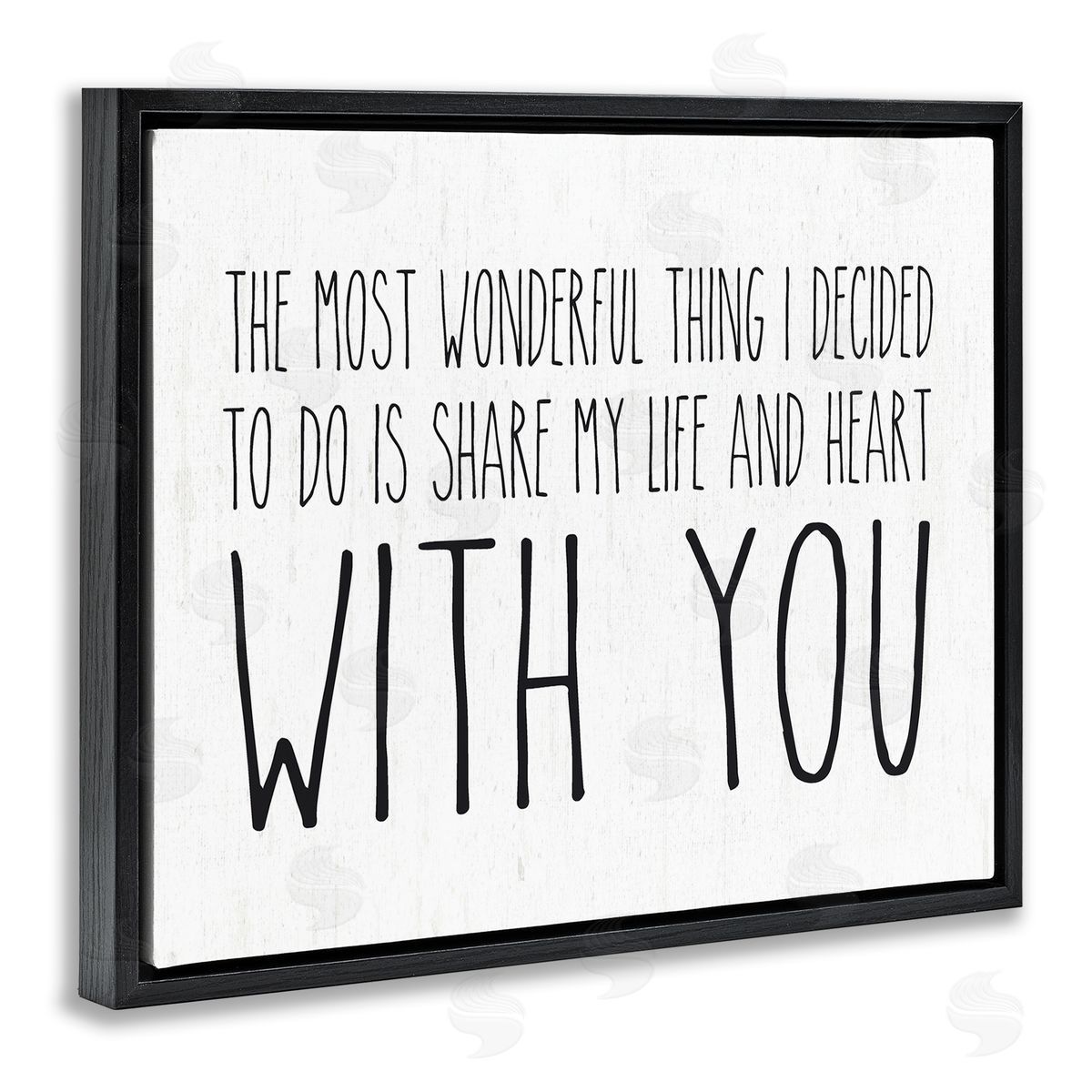 Lettered and Lined Uplifting Romance Quote Loving Phrase Birch Pattern Black Floating Frame Canvas Wall Art Print