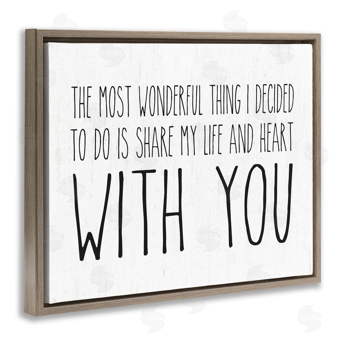 Lettered and Lined Uplifting Romance Quote Loving Phrase Birch Pattern Brown Floating Frame Canvas Wall Art Print
