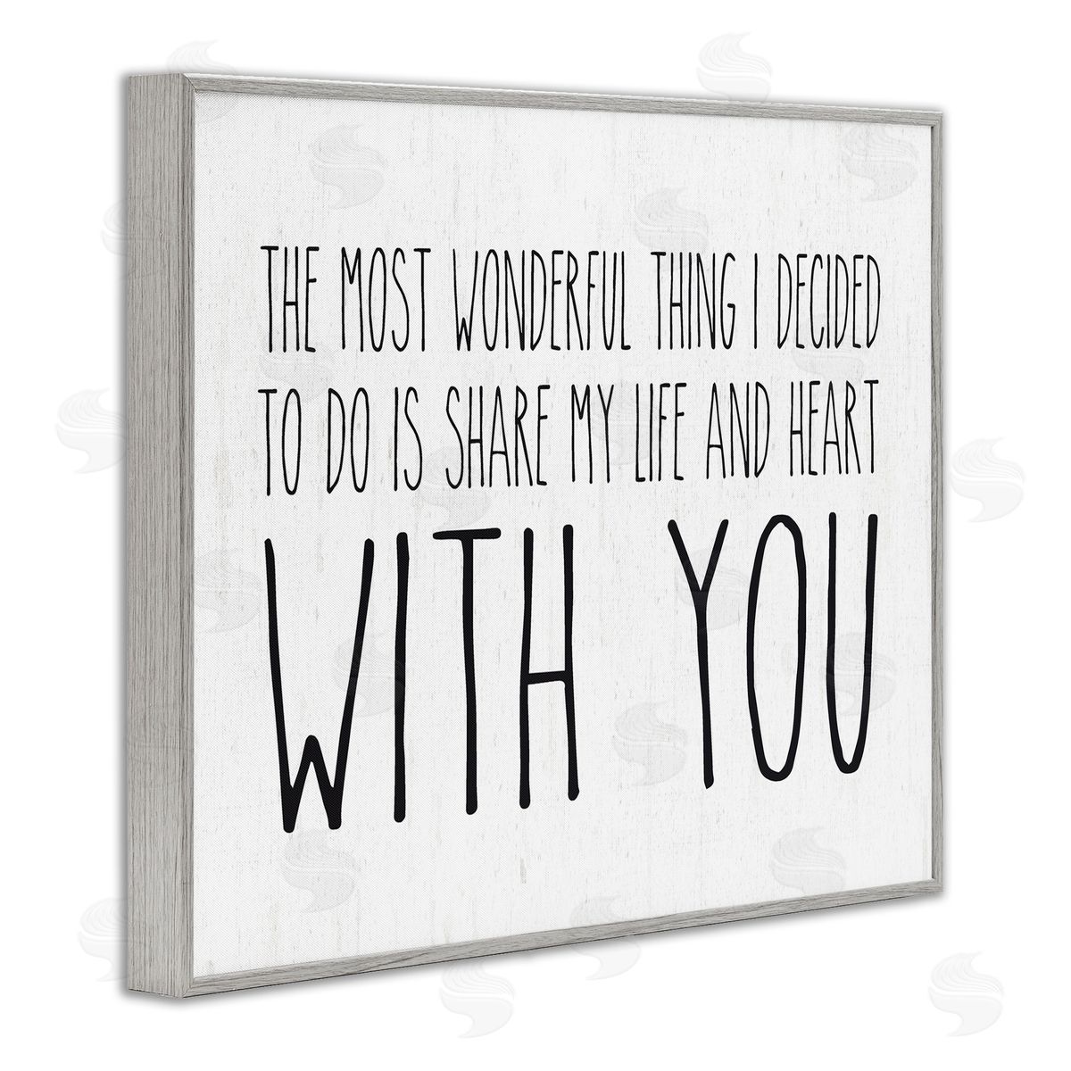 Lettered and Lined Uplifting Romance Quote Loving Phrase Birch Pattern Gray Framed Giclee Wall Art Print