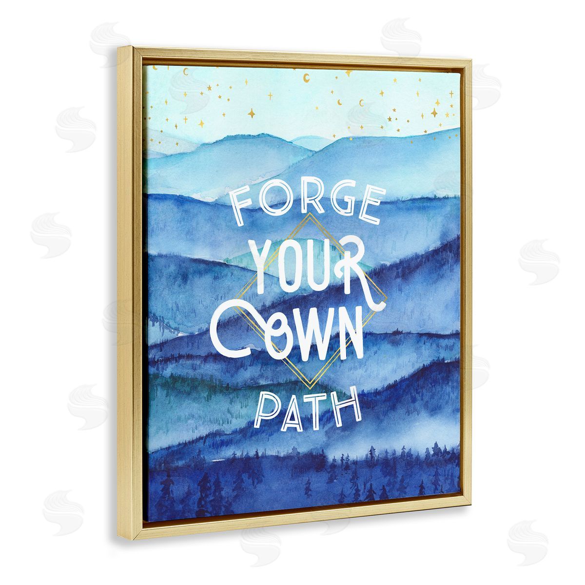 Arrolynn Weiderhold Forge Your Own Path Layered Mountain Peaks Gold Floating Frame Canvas Wall Art Print