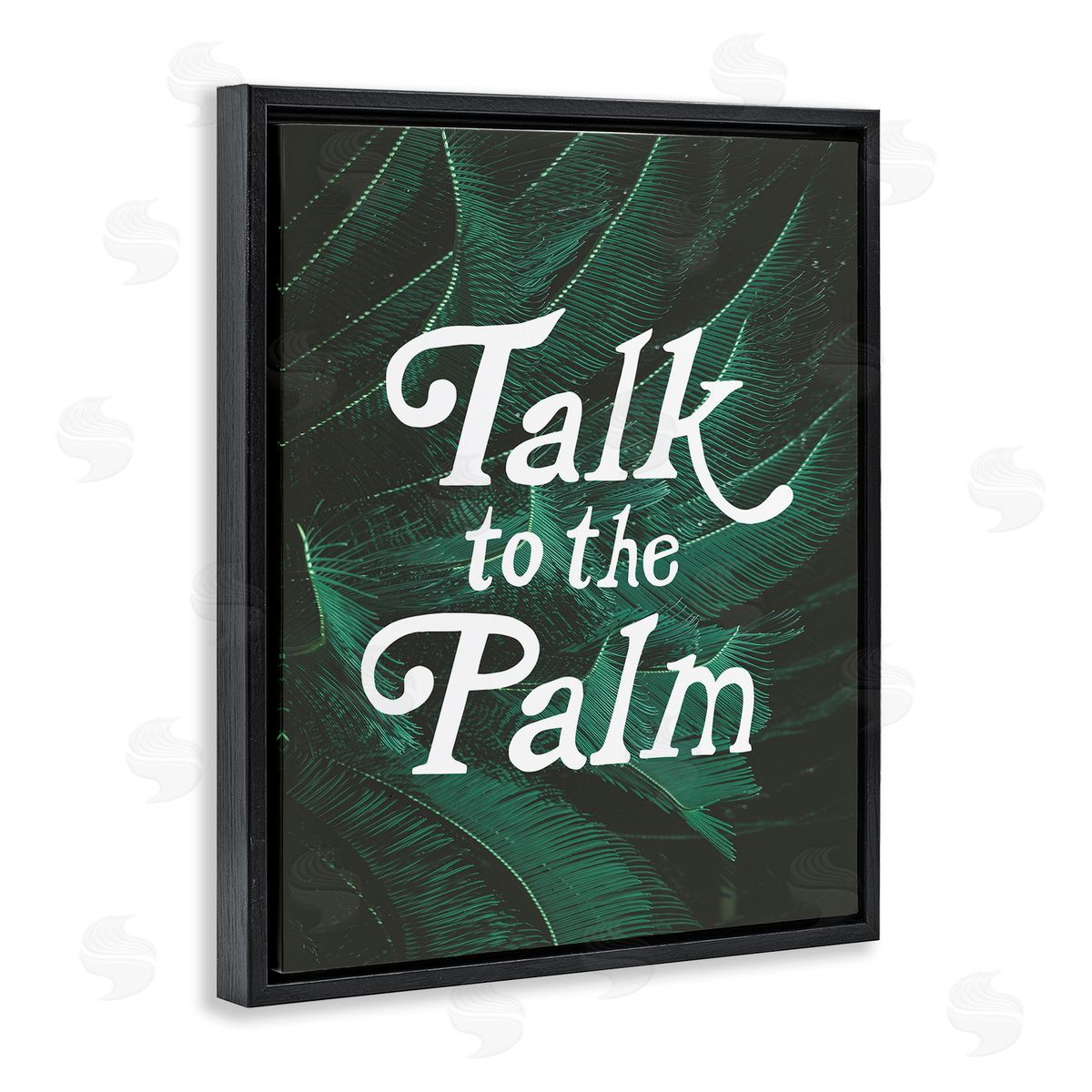 Stupell Studio Talk To Palm Punny Tropical Plant Botanical Leaf  Black Floating Frame Canvas Wall Art Print