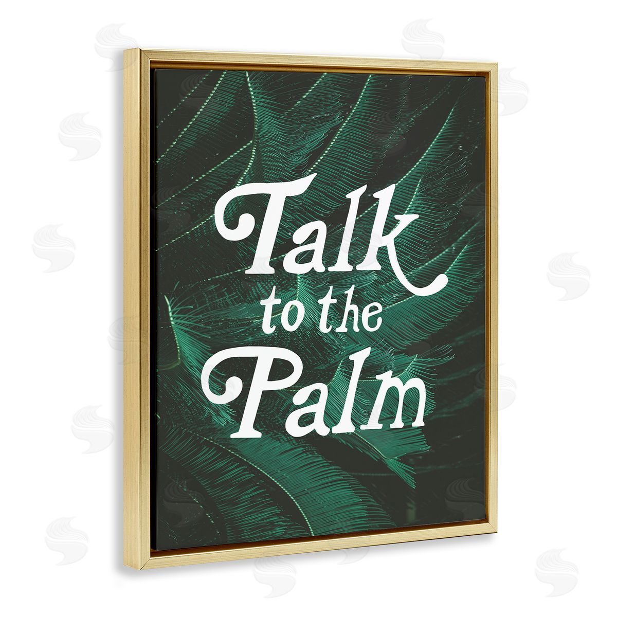 Stupell Studio Talk To Palm Punny Tropical Plant Botanical Leaf  Gold Floating Frame Canvas Wall Art Print
