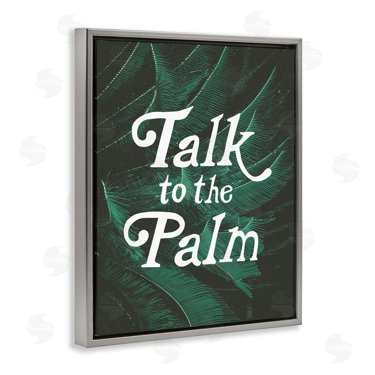 Stupell Studio Talk To Palm Punny Tropical Plant Botanical Leaf  Gray Floating Frame Canvas Wall Art Print