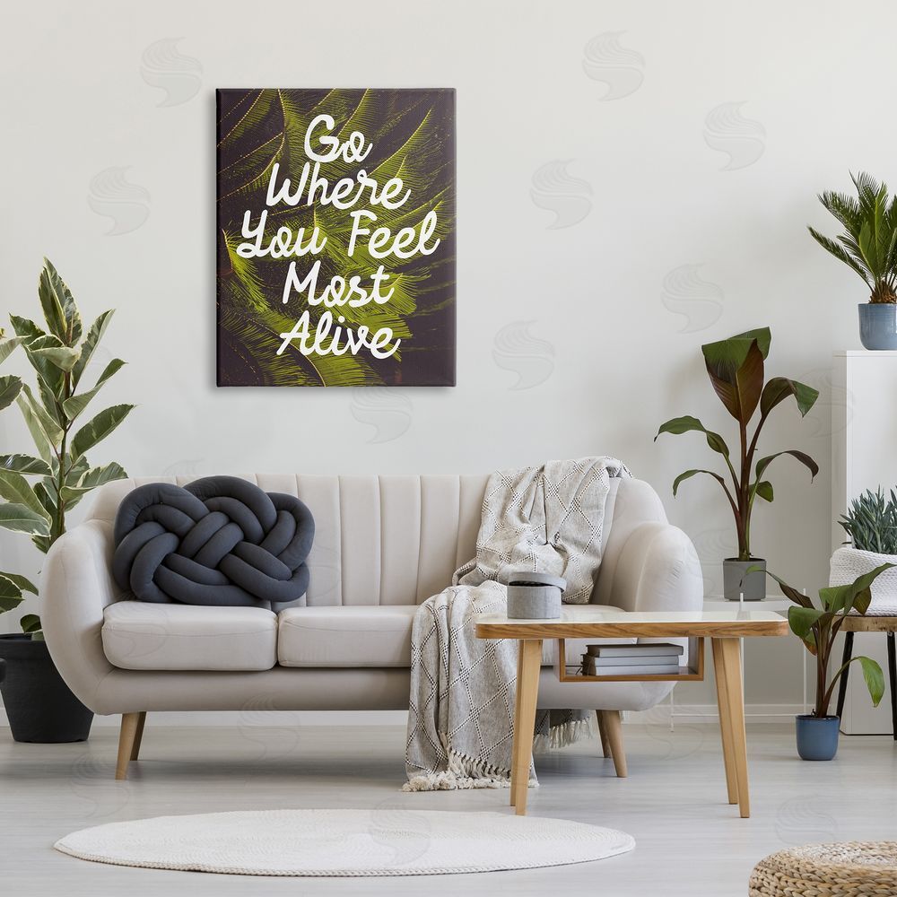 Stupell Studio Encouraging Life Calligraphy Quote Botanical Plant Leaf Canvas Wall Art Print in Room
