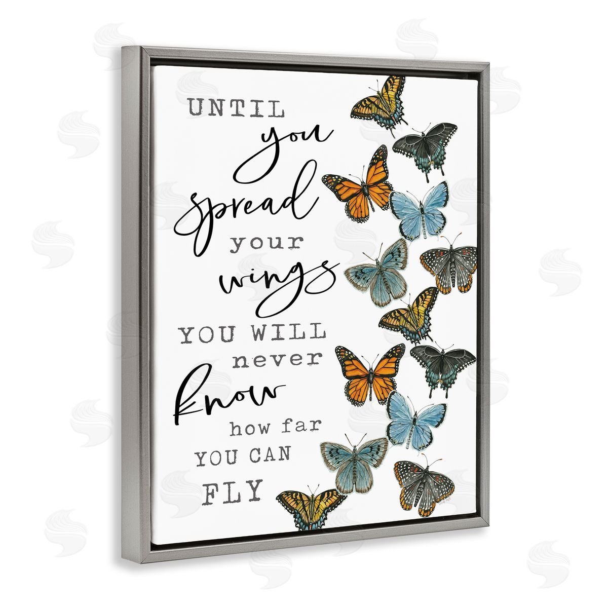 Cindy Jacobs Spread Your Wings Encouraging Butterflies Motivational Quote Gray Floating Frame Canvas Wall Art Print
