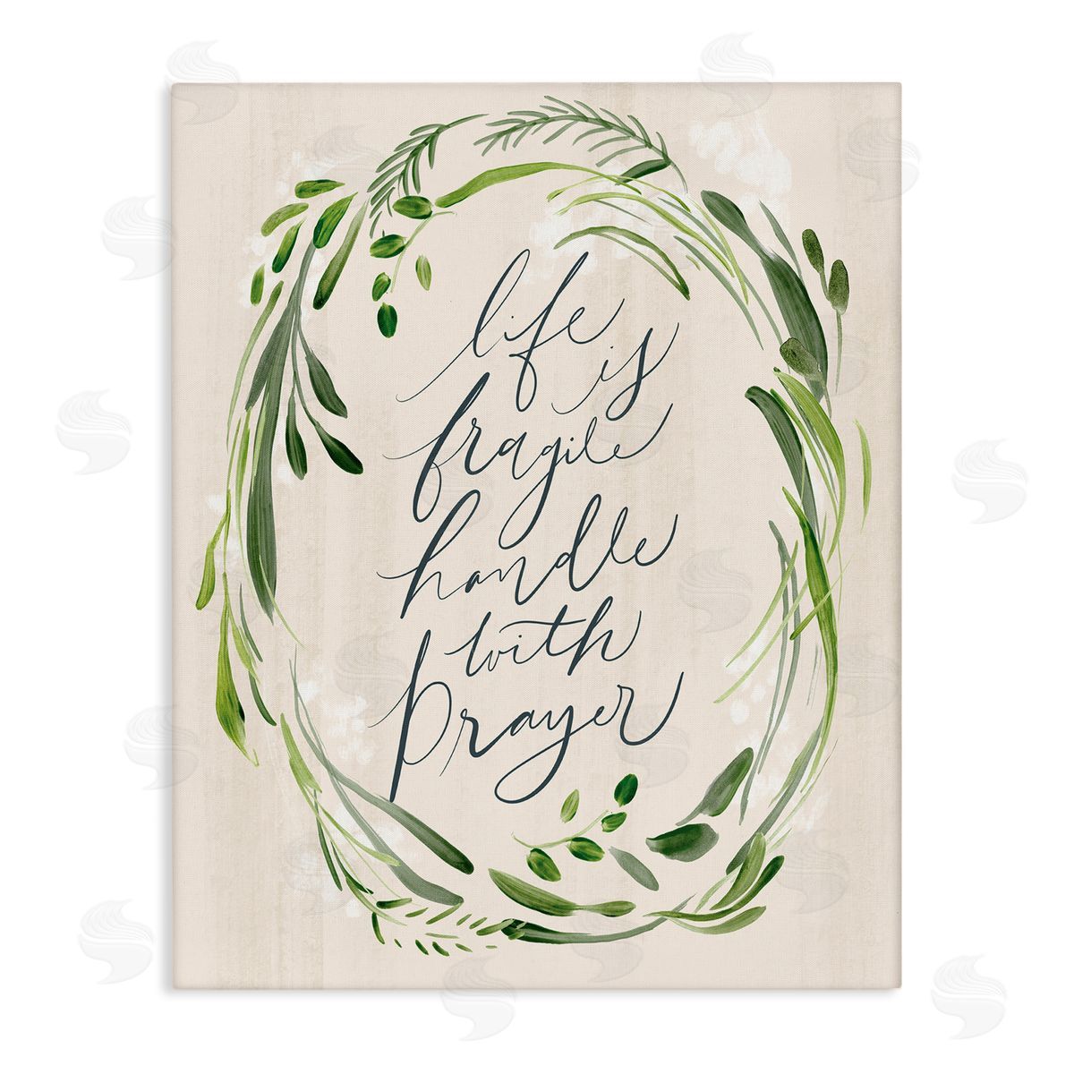 Caverly Smith Religious Prayer Phrase Script Botanical Leaf   Stretched Canvas Wall Art Print