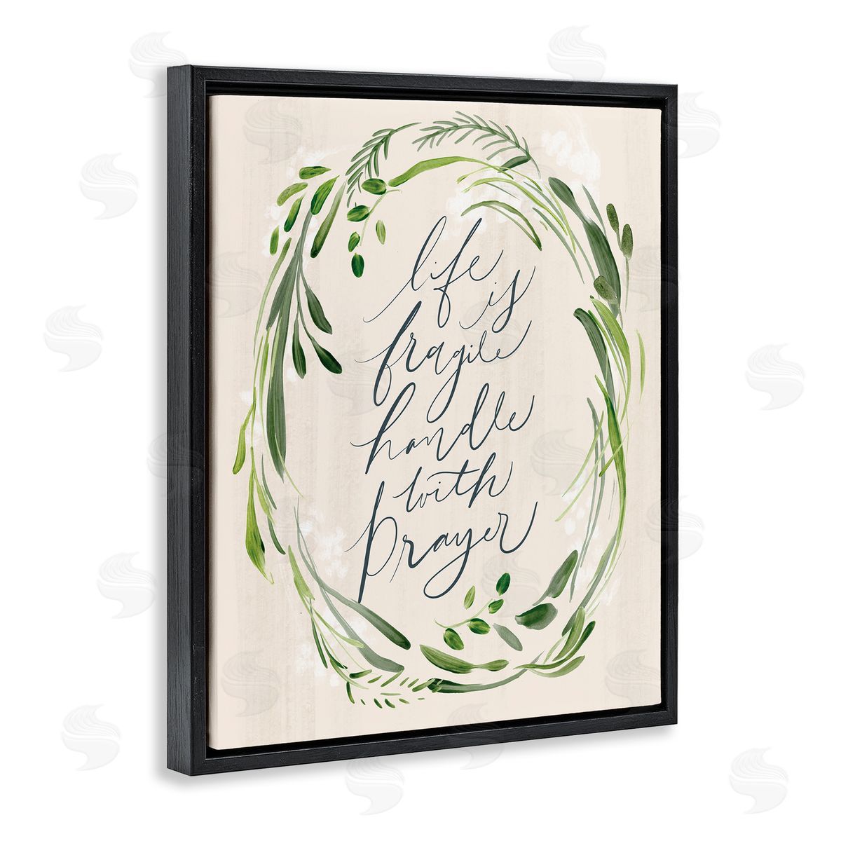 Caverly Smith Religious Prayer Phrase Script Botanical Leaf   Black Floating Frame Canvas Wall Art Print