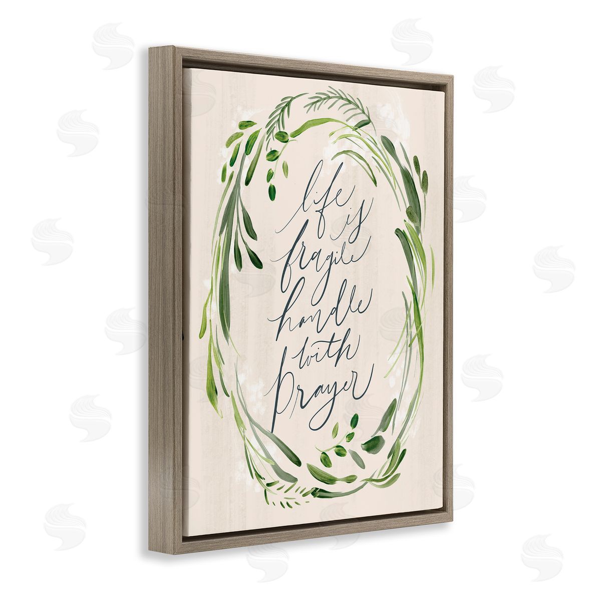 Caverly Smith Religious Prayer Phrase Script Botanical Leaf   Brown Floating Frame Canvas Wall Art Print