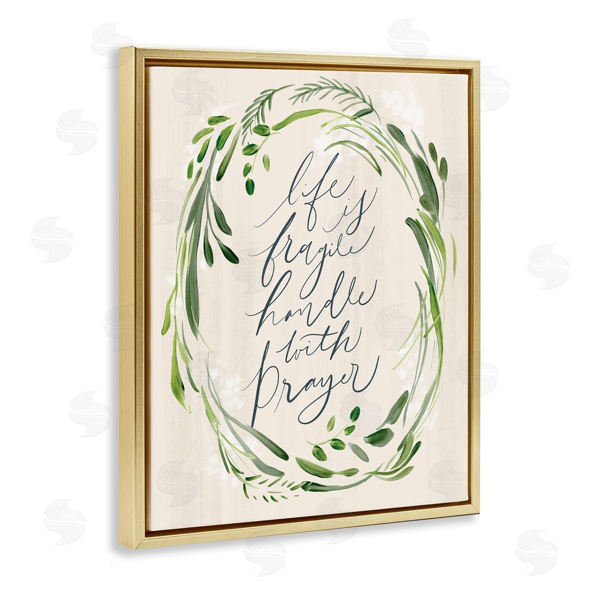 Caverly Smith Religious Prayer Phrase Script Botanical Leaf   Gold Floating Frame Canvas Wall Art Print