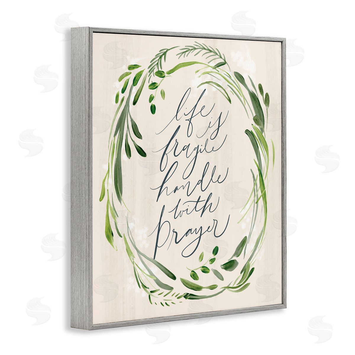 Caverly Smith Religious Prayer Phrase Script Botanical Leaf   Gray Framed Giclee Wall Art Print