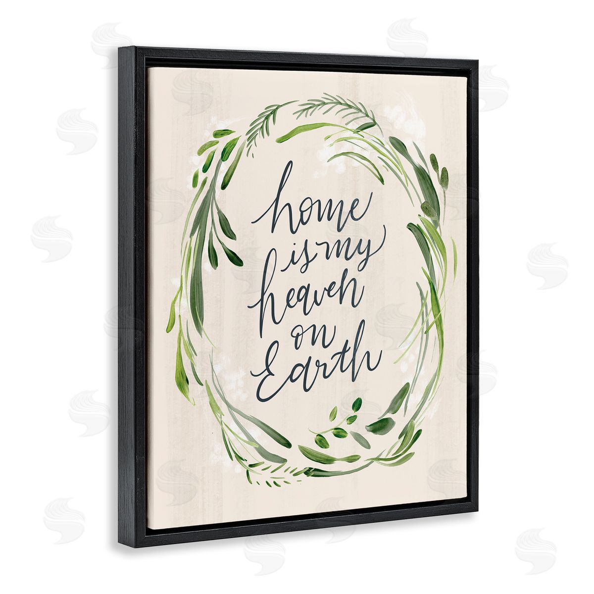 Caverly Smith Heaven On Earth Religious Home Script Calligraphy  Black Floating Frame Canvas Wall Art Print