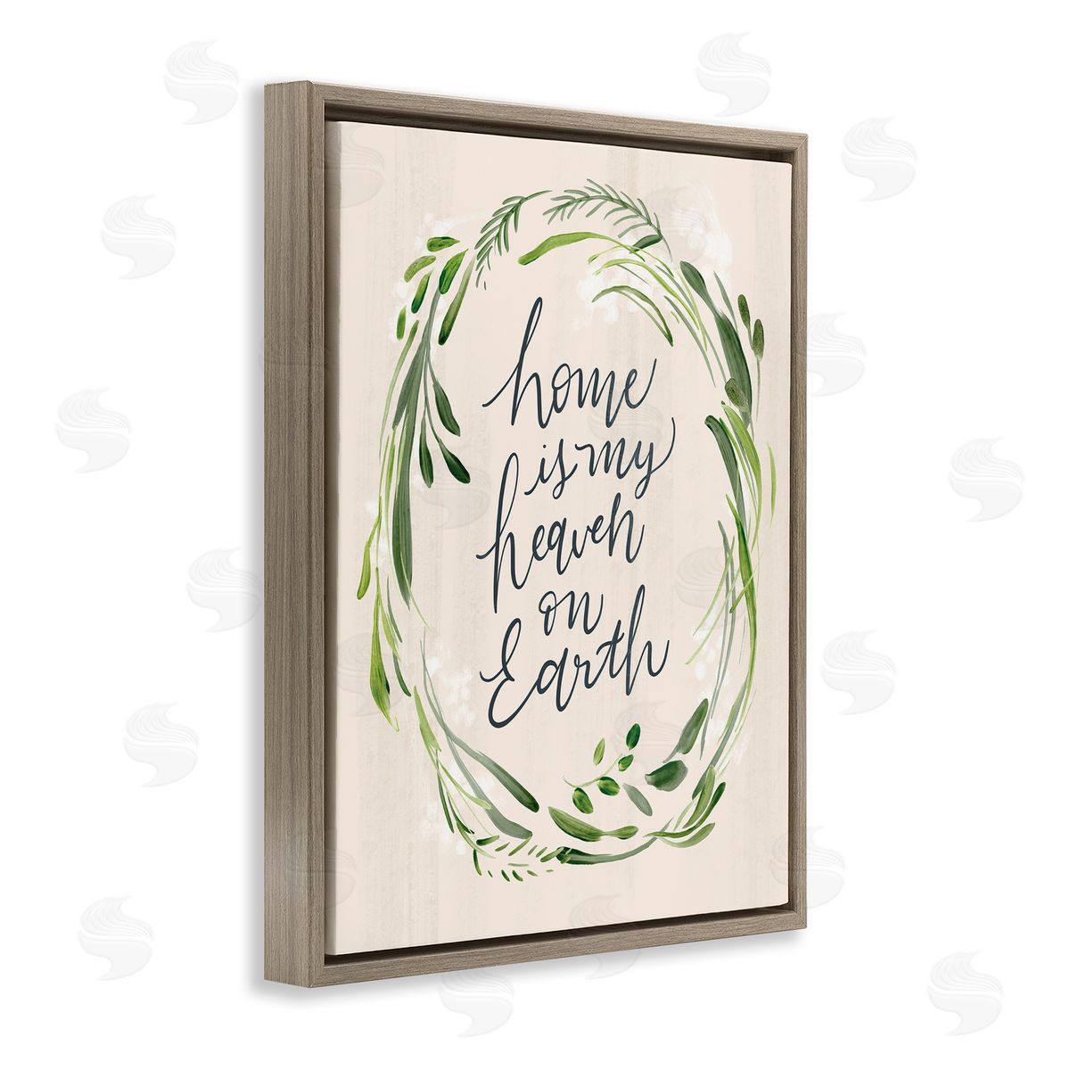 Caverly Smith Heaven On Earth Religious Home Script Calligraphy  Brown Floating Frame Canvas Wall Art Print