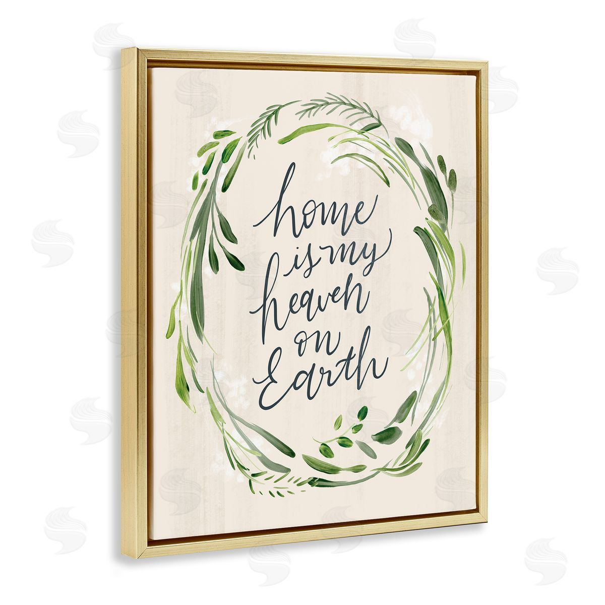 Caverly Smith Heaven On Earth Religious Home Script Calligraphy  Gold Floating Frame Canvas Wall Art Print