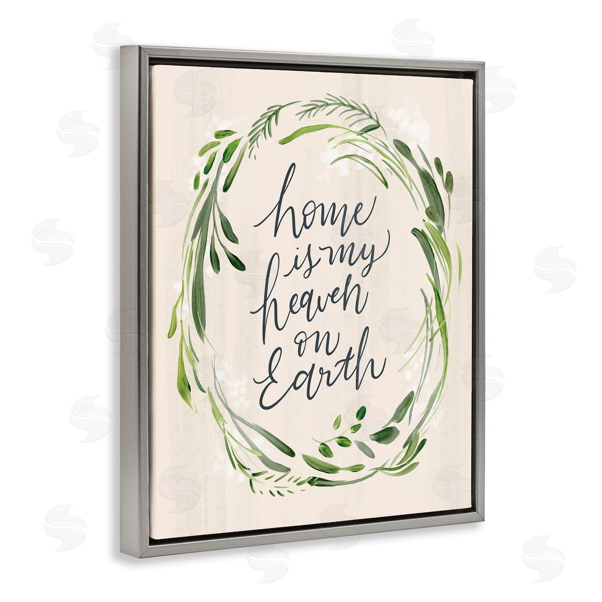 Caverly Smith Heaven On Earth Religious Home Script Calligraphy  Gray Floating Frame Canvas Wall Art Print