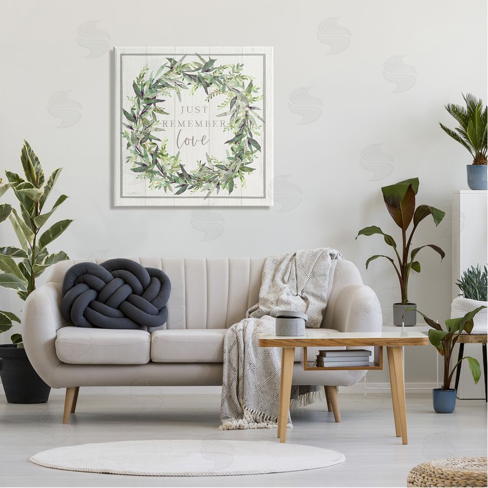 Elizabeth Tyndall Just Remember Love Phrase Botanical Wreath Border  Canvas Wall Art in Room