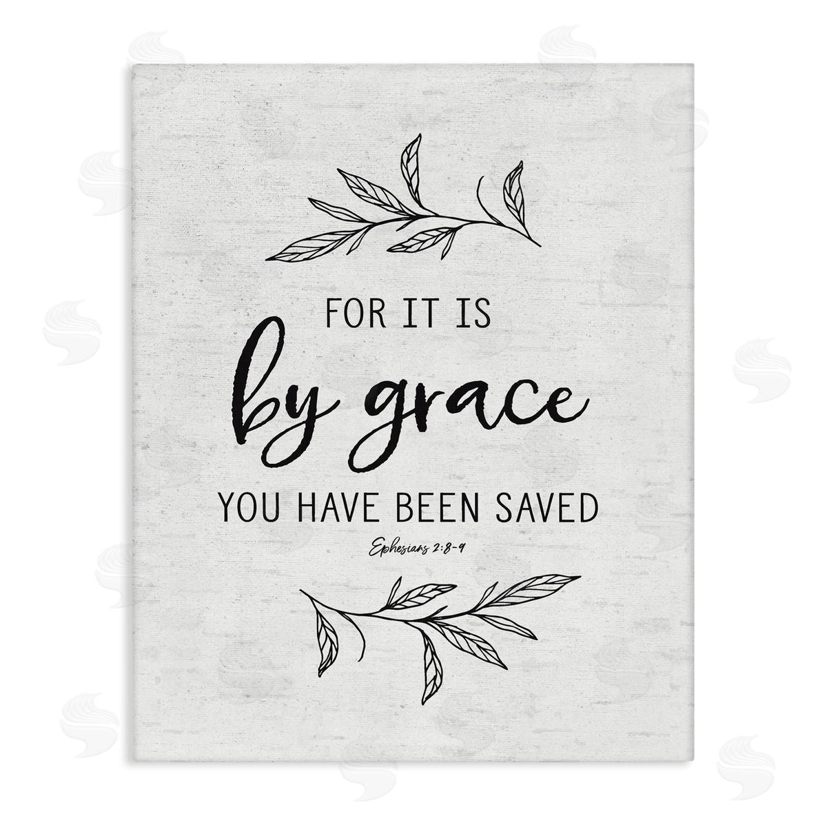 Lettered and Lined By Grace Spiritual Verse Phrase Leaf Sprigs Stretched Canvas Wall Art Print