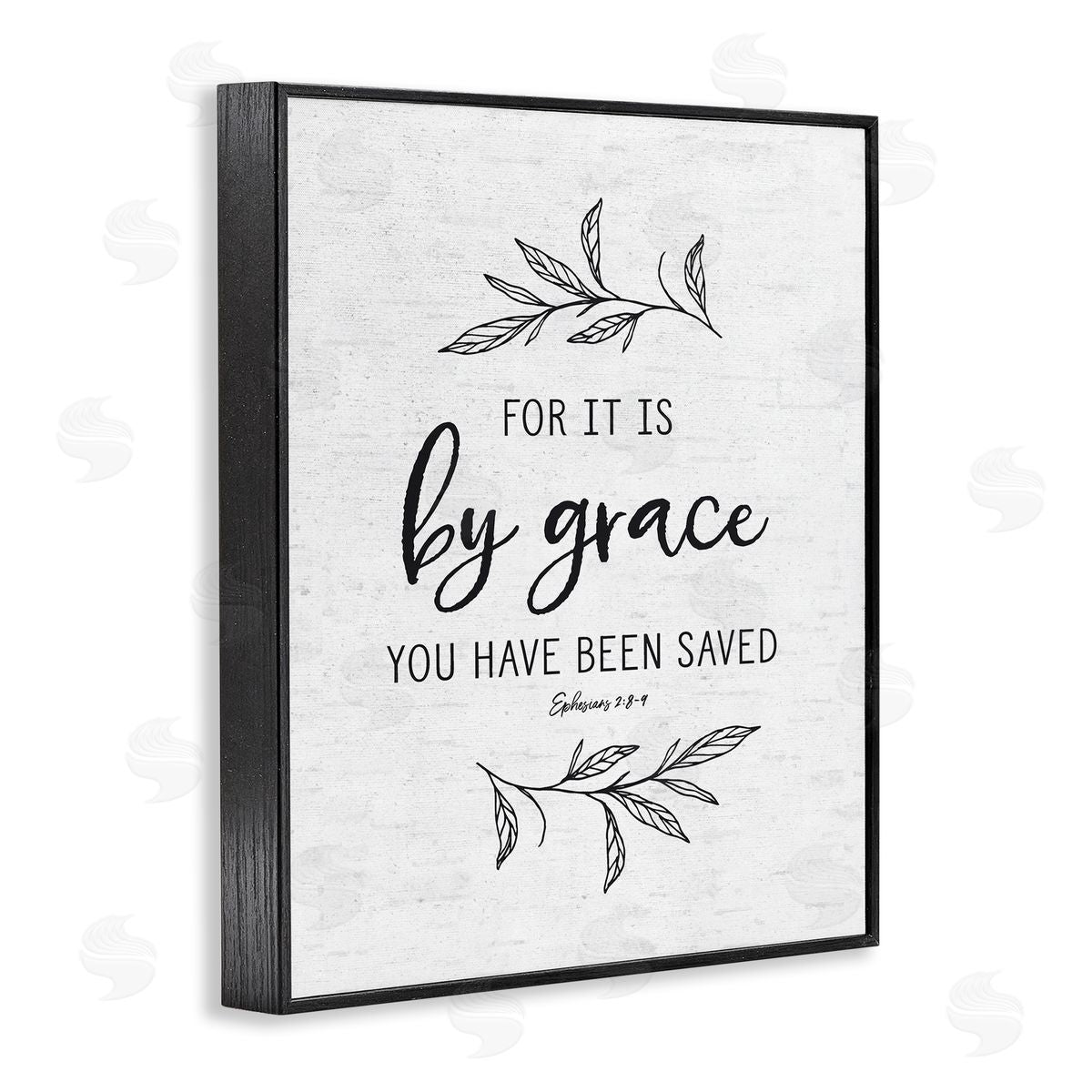 Lettered and Lined By Grace Spiritual Verse Phrase Leaf Sprigs Black Framed Giclee Wall Art Print